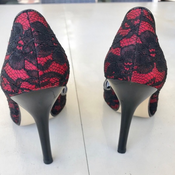GUESS Black LACE HEELS RED pumps formal PROM 9.5 - Picture 4 of 6
